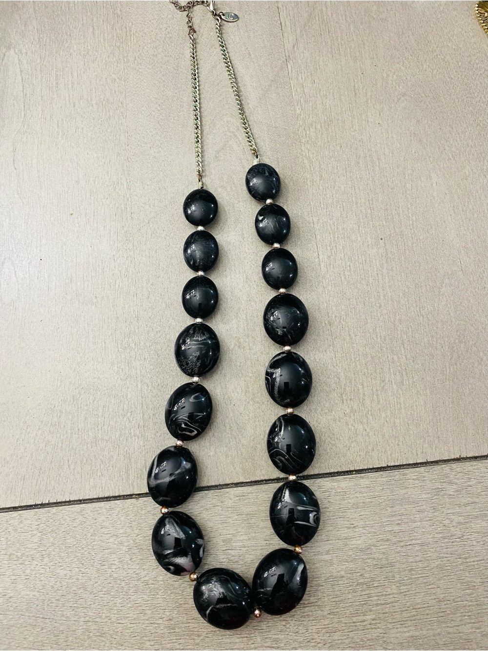 Charming Charlie Black Beaded Statement Necklace Silver Curb Chain